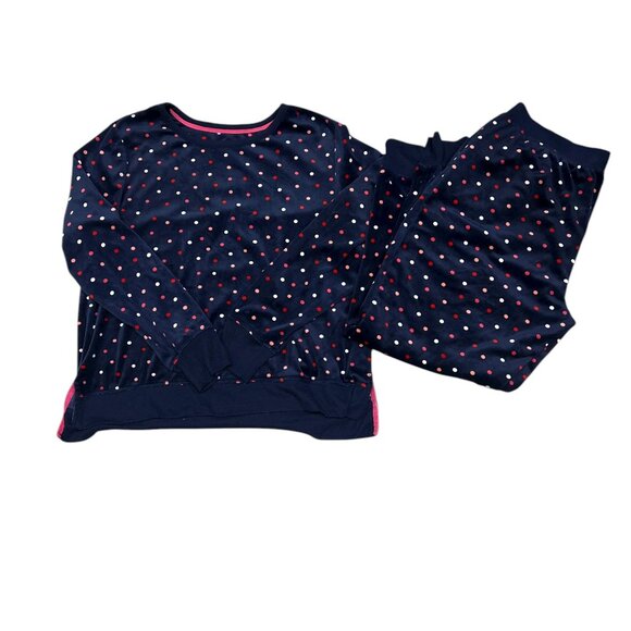 Kate Spade Navy Blue Velour Pajama Set Sz L Polka Dot Cozy Sleepwear Cabincore - Picture 4 of 12